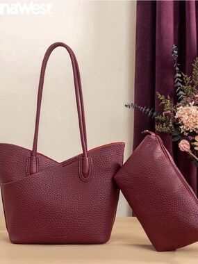 Pebbled Tote Bag with Zip Pouch - brown Montana West wrangler